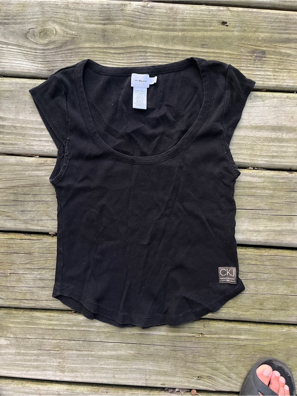 Calvin Klein Jeans Black Scoop Neck Cap Sleeve Tee